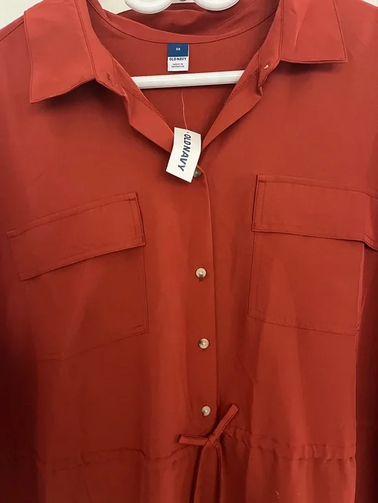 Old Navy Rust Button-Front Drawstring Tunic - Picture 2 of 3